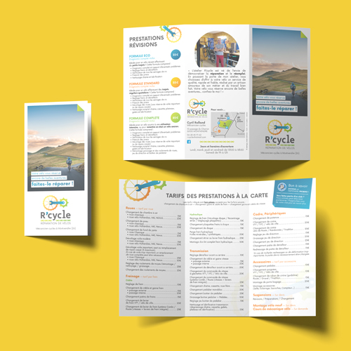 Création d'un dépliant 3 volet pour Cyril Roland, R'cycle Montvendre